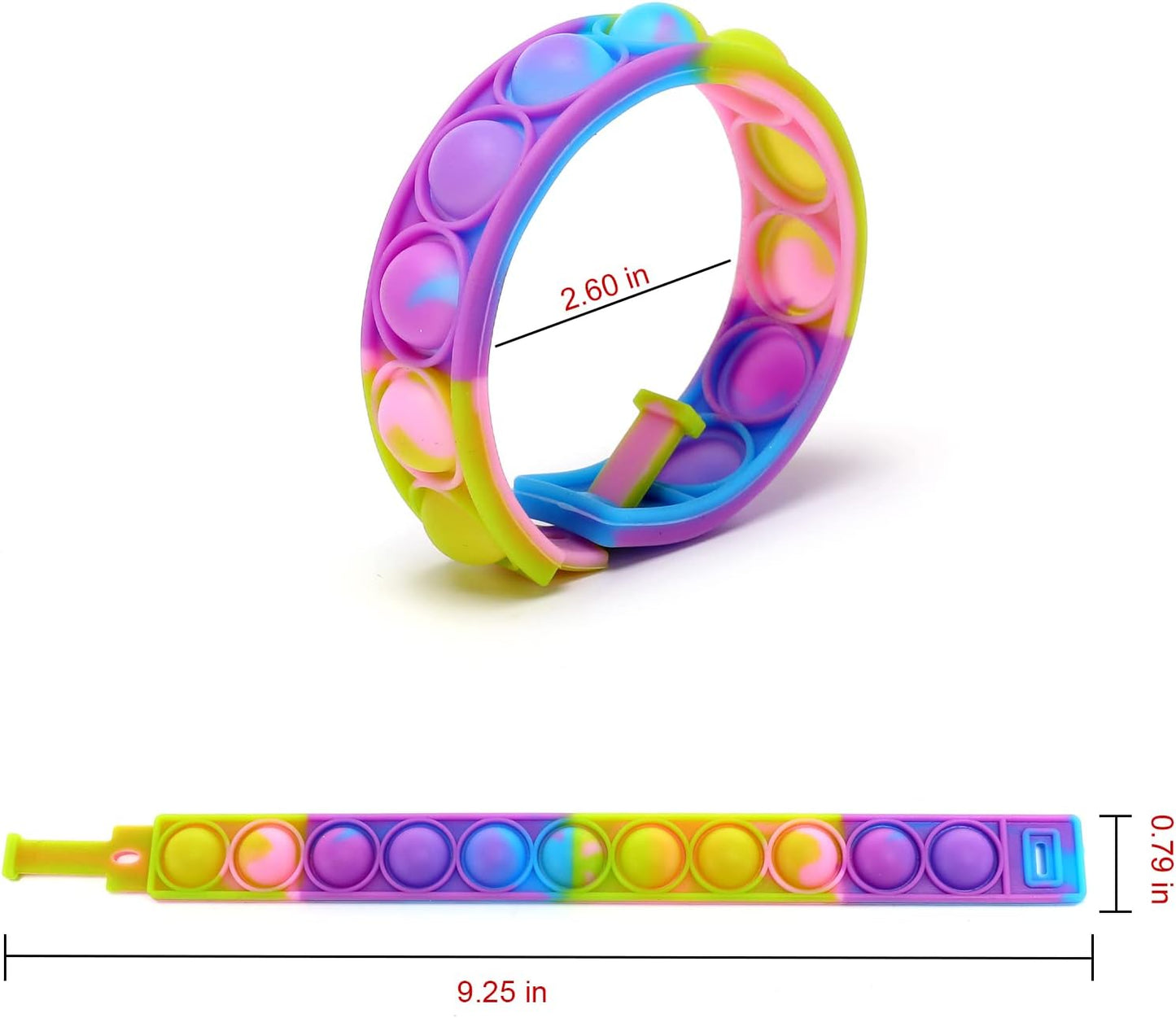 30 pcs Pop Fidget Toy Fidget Bracelet, Durable and Adjustable, Multicolor Stress Relief Finger Press Bracelet Wristband for Kids and Adults ADHD ADD Autism Anxiety (30pc)