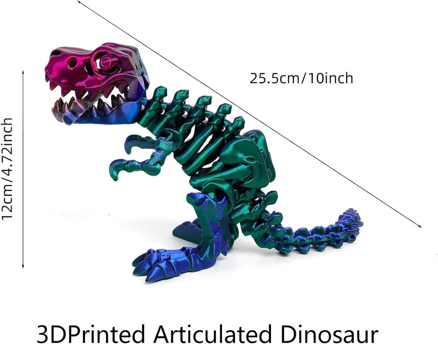 3D Printed Dinosaur Bones Tyrannosaurus Rex Skeleton with Movable Joints, 3D Model Skull T-Rex, Flexible Articulated Dinosaur Fidget Toys Adults for Autism/ADHD