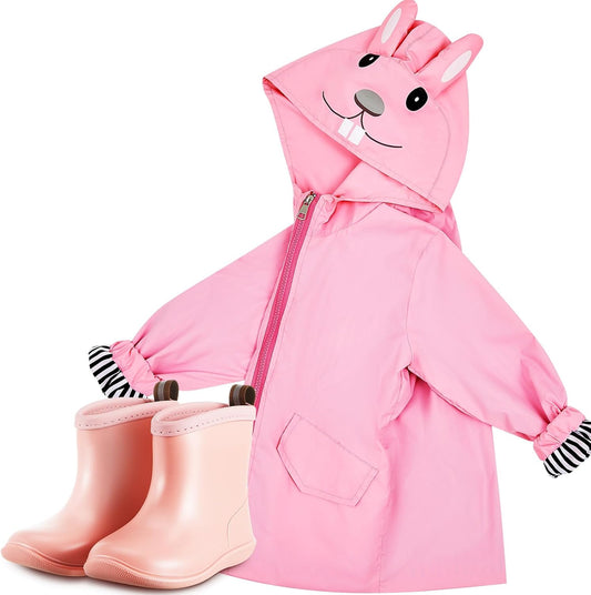 2 Pcs Toddler Raincoat Rain Boots Set Kids Baby Cartoon Hoodie Zipper Jacket Short Rain Shoes for Little Boys Girls