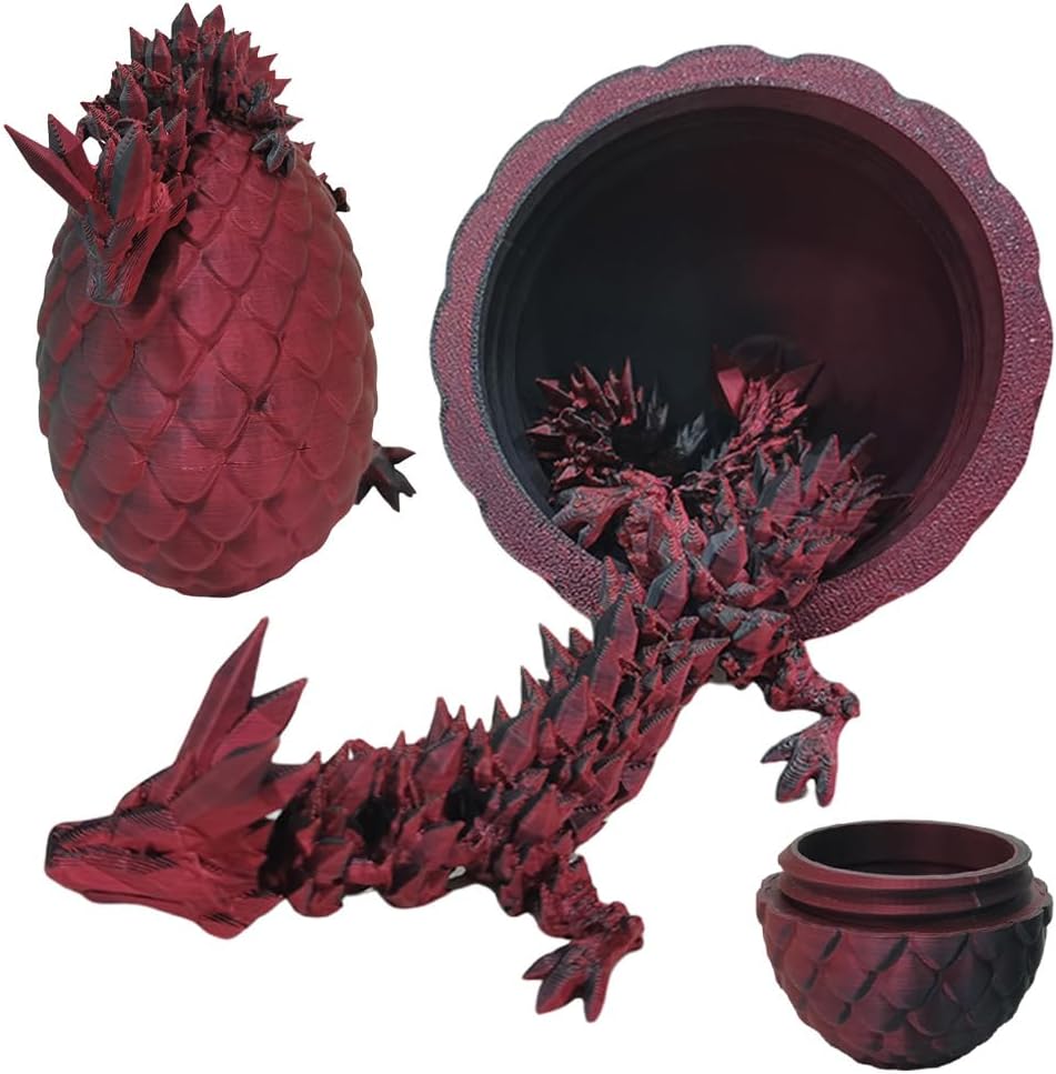 3D Printed Dragon Egg,Dragon Eggs with Dragon Inside,Crystal Dragon Fidget Toys,Full Articulated Dragon Dragon in Egg,Adults Fidget Toys for Autism ADHD(Black Red)