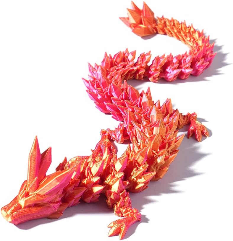 12" 3D Printed Dragon, Articulated Dragon, Crystal Dragon, Dragon Fidget Toy, Home Office Decor Executive Desk Toy (Red)