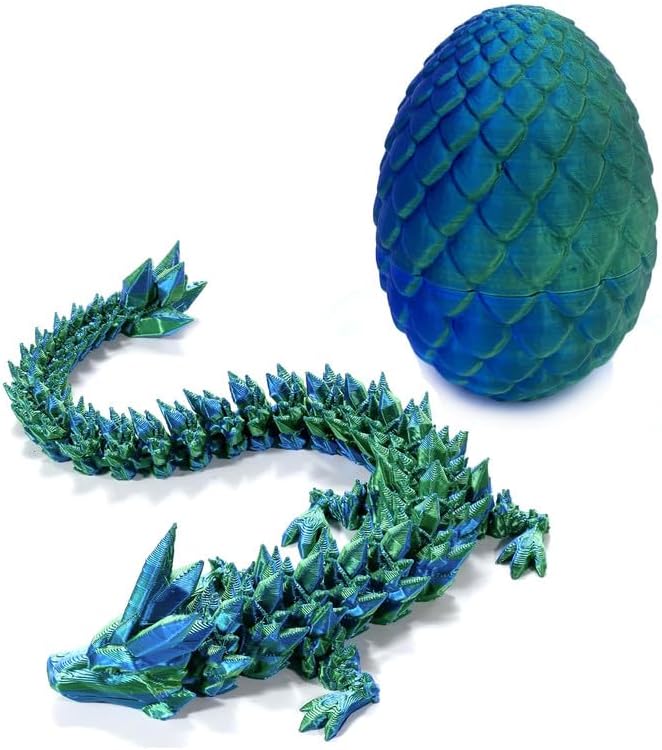 3D Printed Dragon Egg, 12inch Dragon Fidget Toys with Wings Easter Basket Stuffers Executive Desk Toys Crystal Dragon for Autism/ADHD Home Office Decor
