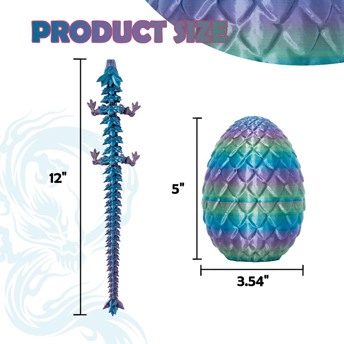 3D Printed Dragon Eggs with Dragon Inside, 12In Rainbow Dragon Egg Fidget Toy, Executive Desk Articulated Dragon Toy, Home Office Decor