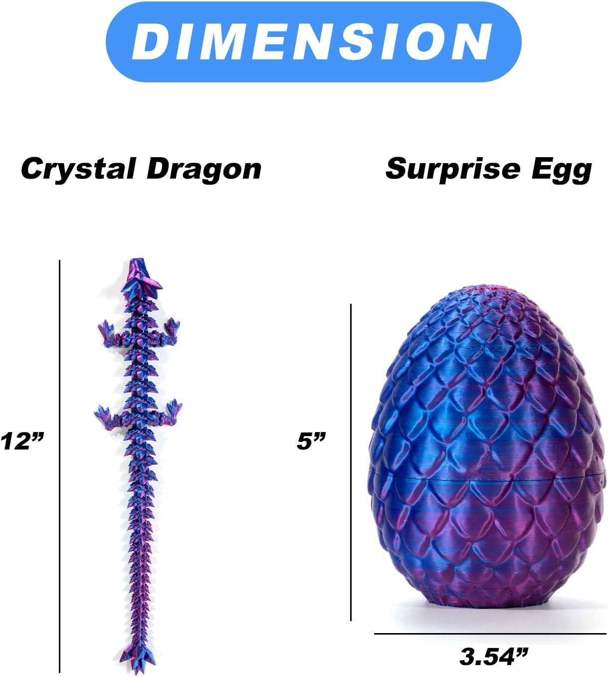 3D Printed Dragon in Egg, Full Articulated Crystal Dragon with Dragon Egg, Home Office Decor Executive Desk Toys, Adults Fidget Toys for Autism/ADHD (Laser Purple, 12")