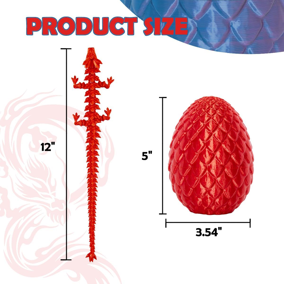 3D Printed Dragon Eggs with Dragon Inside, 12In Silk Red Dragon Egg Fidget Toy, Executive Desk Articulated Dragon Toy, Home Office Decoration