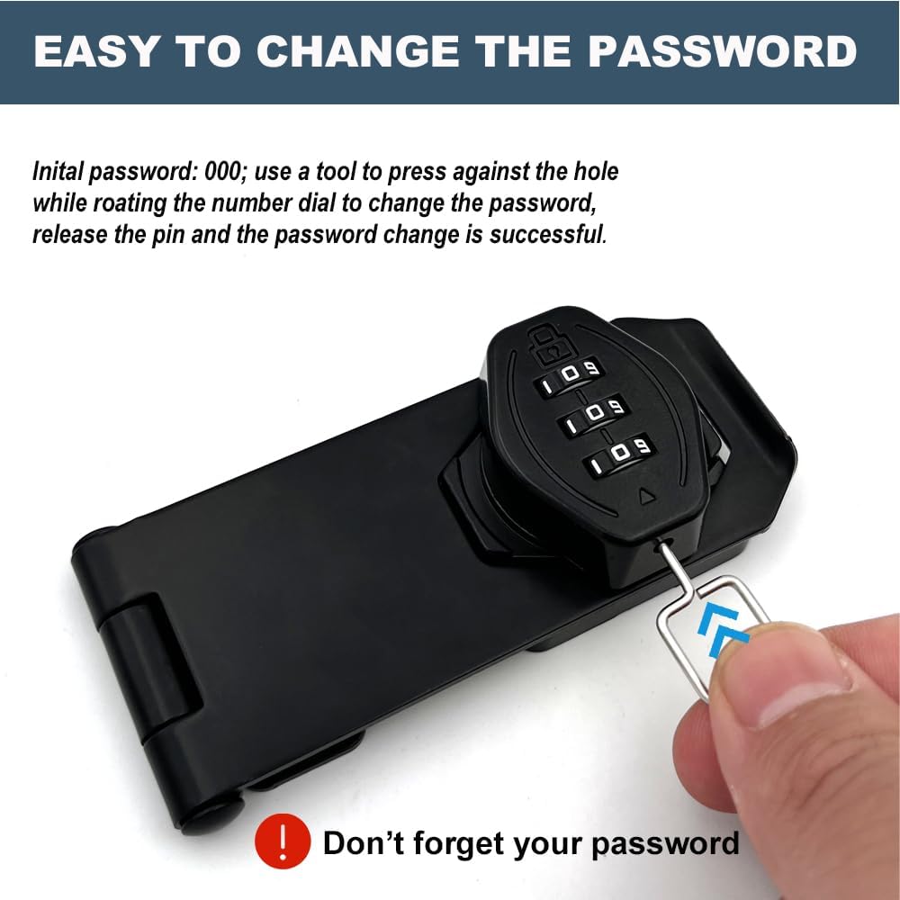 2Pcs Cabinet Password Rotary Hasp Locks,4 Inch Keyless Combination Lock for Cabinets,Gates,Doors,Closets and More (Black)