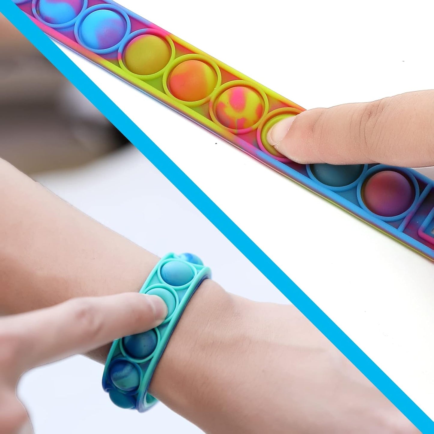 30 pcs Pop Fidget Toy Fidget Bracelet, Durable and Adjustable, Multicolor Stress Relief Finger Press Bracelet Wristband for Kids and Adults ADHD ADD Autism Anxiety (30pc)