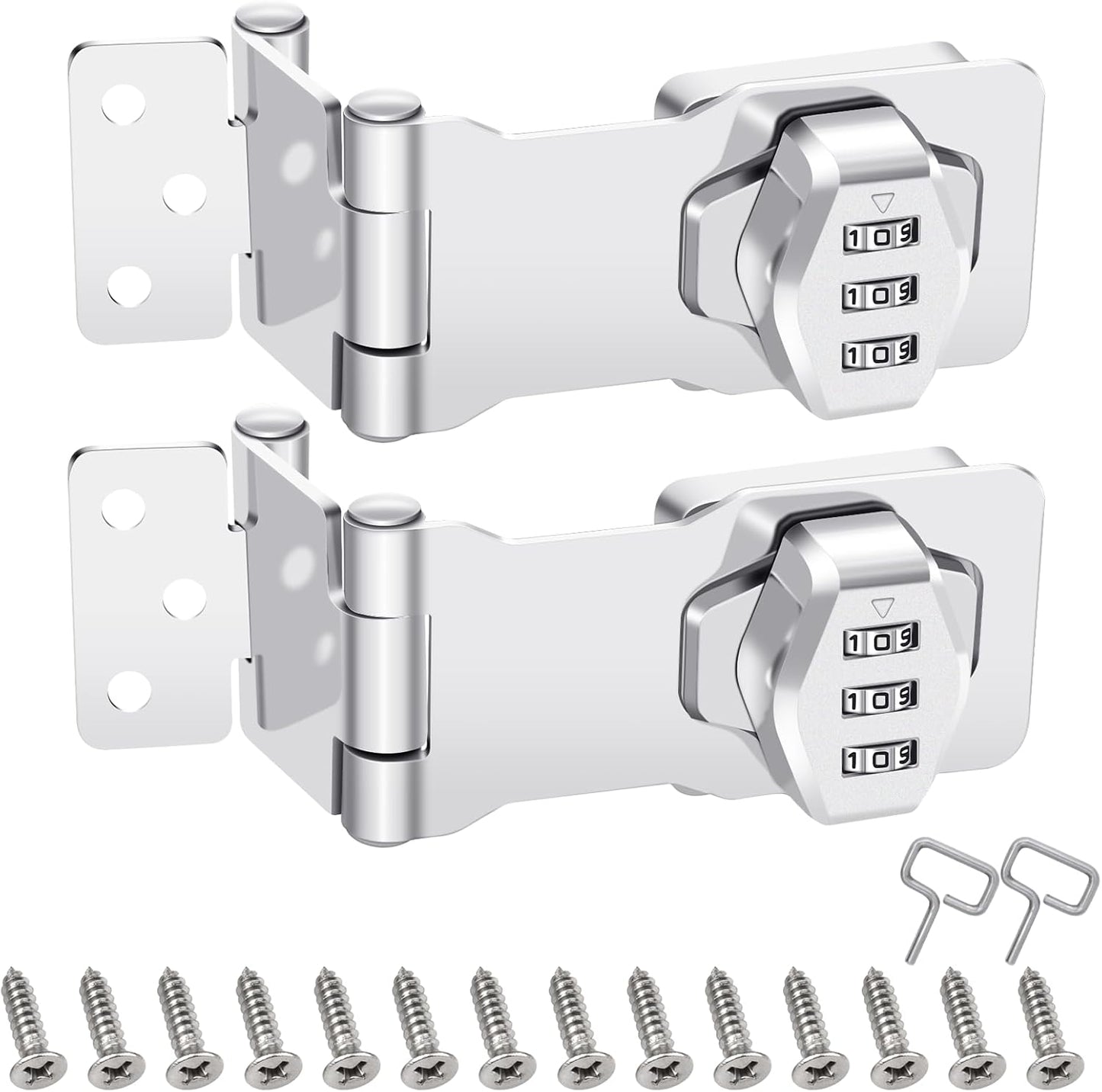 2 Pack Password Rotary Hasp Locks, Collapsible Solid 304 Stainless Steel File Cabinet Lock Desk Drawer Lock, for 90 Degree and 180 Degree Drawers, Dabinets, Doors, Flip Barn Door, Outdoor