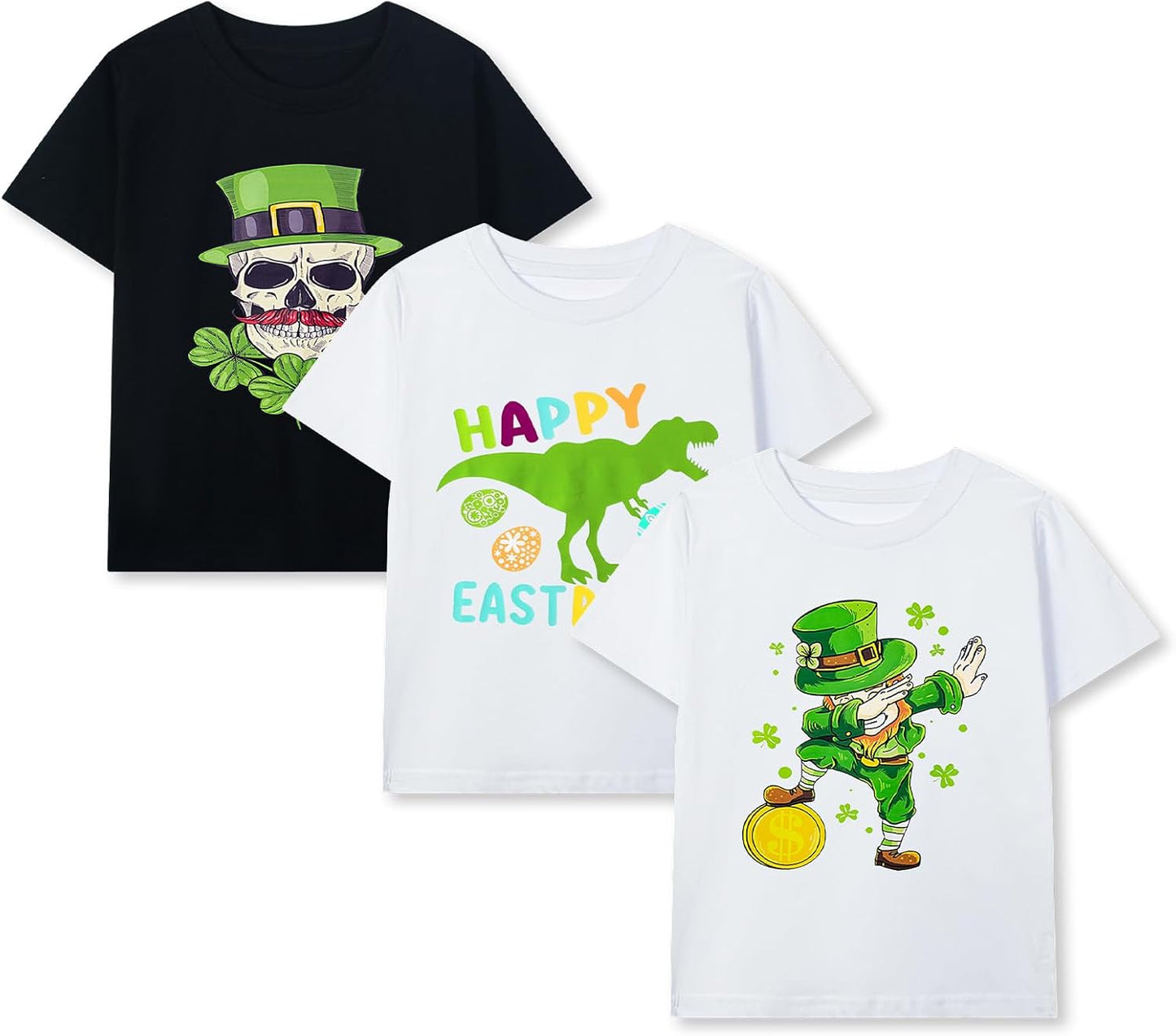 HILEELANG Kids Boy Basic Plain Cotton T-Shirts Short Sleeve Crew Neck Summer Tees 4packs 6-12 Years