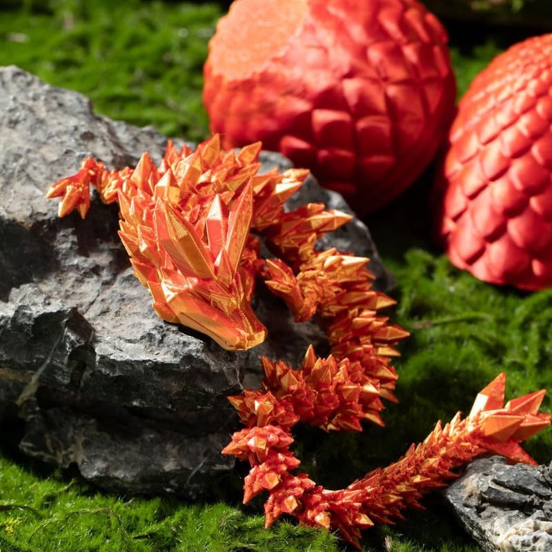 3D Printed Dragon Egg, 12inch Dragon Fidget Toys with Wings Easter Basket Stuffers Executive Desk Toys Crystal Dragon for Autism/ADHD Home Office Decor