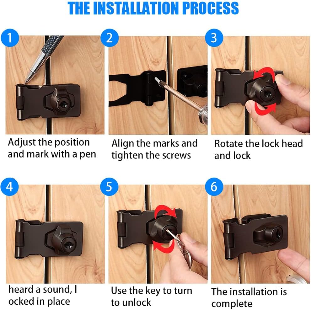 2 Packs Keyed Hasp Locks Twist Knob Keyed Locking Hasp for Small Doors, Cabinets and More,Stainless Steel Steel, Hasp Lock Catch Latch Safety Lock Door Lock with Keys (4inch, Bliack)