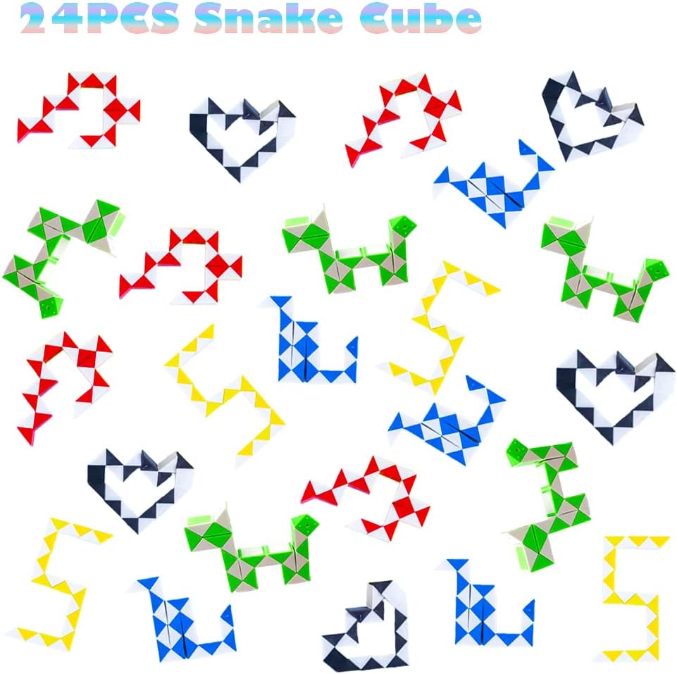 24 Pack 24 Blocks Fidget Snake Cube, Mini Snake Ruler Twist Puzzle Toys for Kids Party Bag Fillers, Party Favors Supplies, Fidget Sensory Toys, Random Color