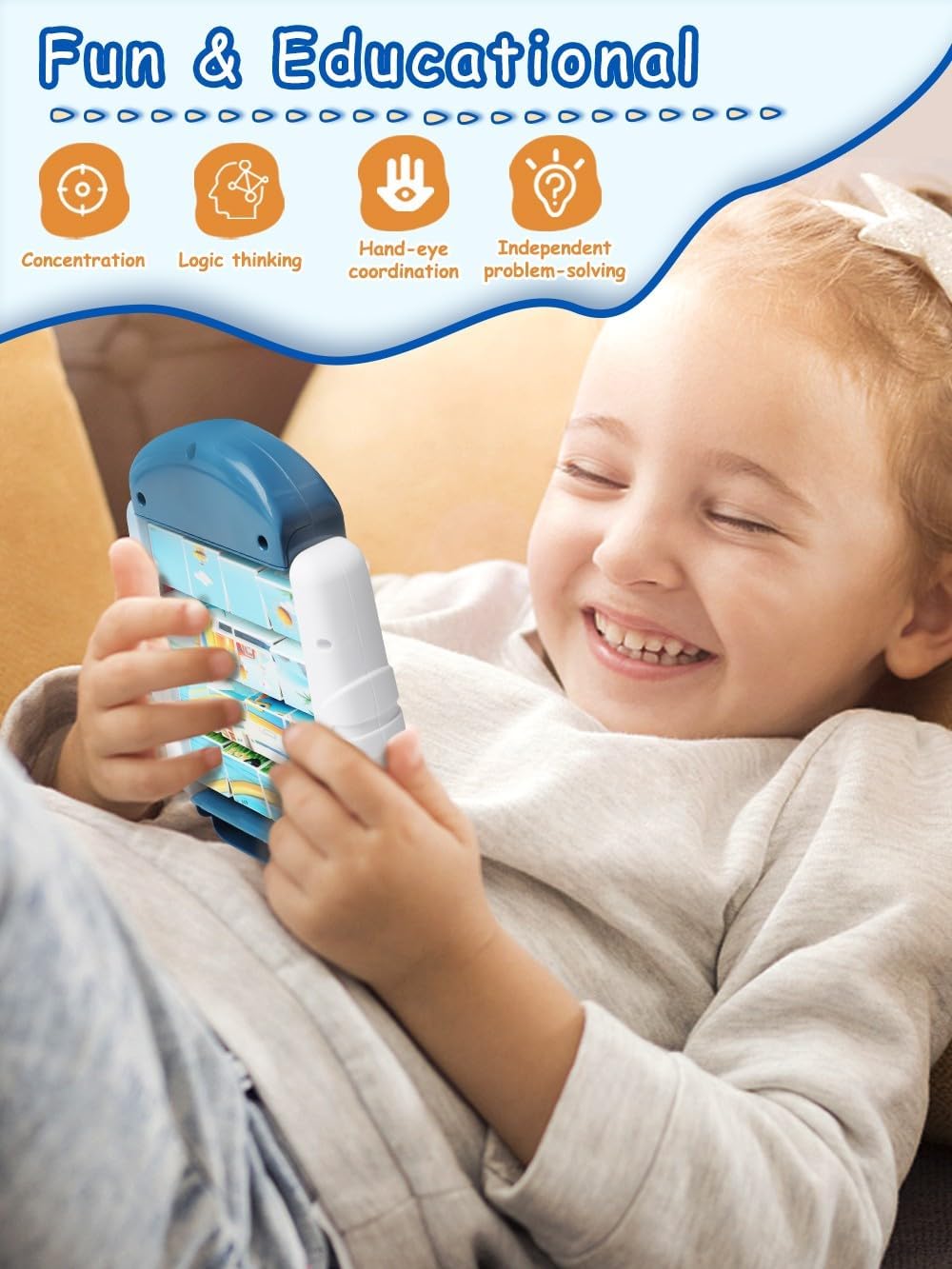 16-Piece Rotating Puzzles for Kids 4-6, Toddlers Puzzles 2-4, Road Trip, Airplane Activities Game, Travel Toys - Brain Teaser, Fine Motor Skills, Birthday Gifts Boys & Girls - Transportation