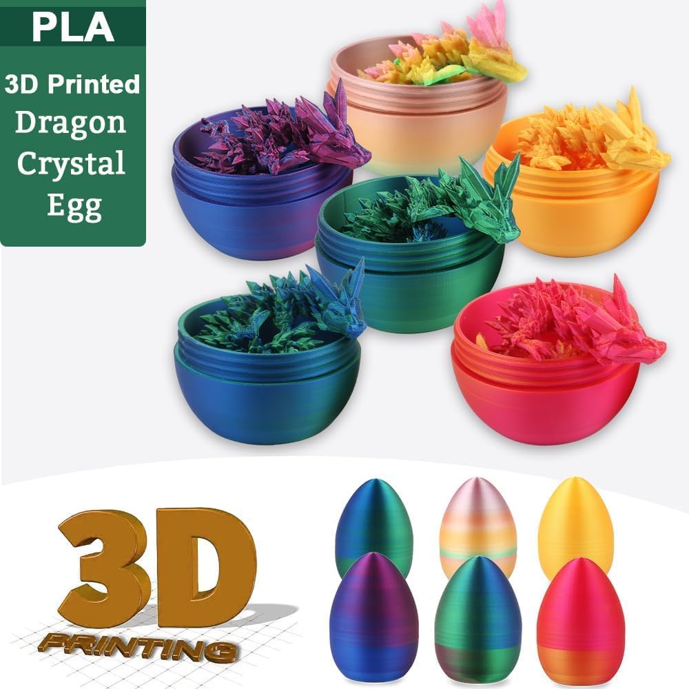 3D Printed Dragon Egg, 3D Dragon Eggs with Dragon Inside, Articulated Crystal Dragon Fidget Toy for Autism/ADHD, Home Decor Executive Desk Dragon Toys for Kids Adults (Laser Red Gold)