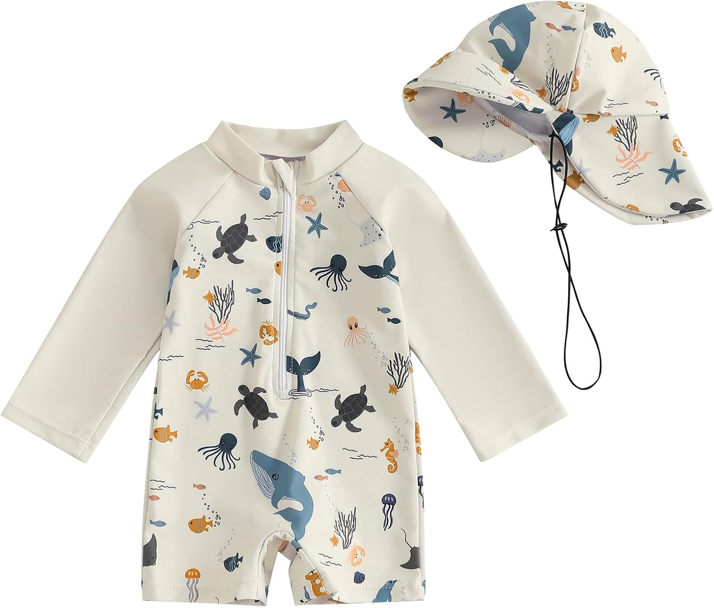 Hnyenmcko Baby/Toddler Boy Rash Guard Swimsuit Long Sleeve One Piece Zipper Swimwear Sunsuit Infant Bathing Suit Beachwear