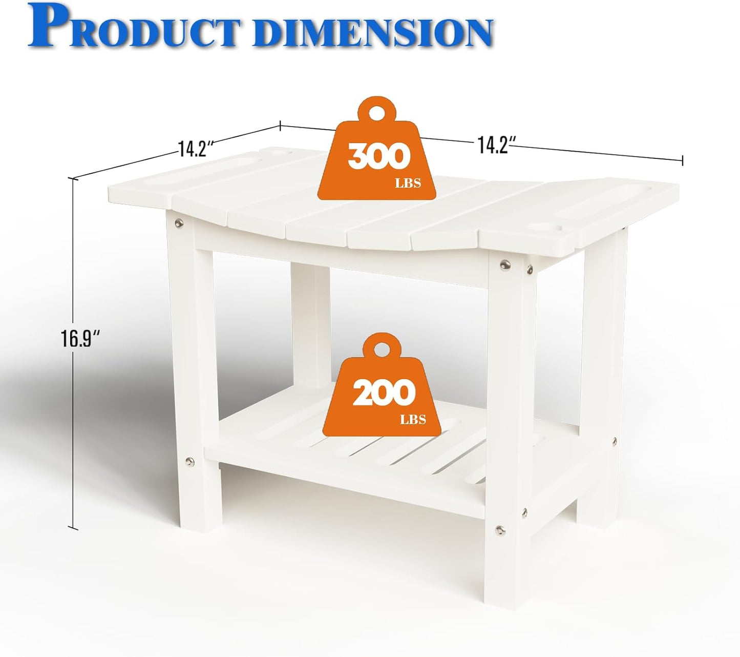 HDPE Shower Bench Stool for Inside Shower, Non-Slip Shower Stool for Shaving Legs with Storage Shelf, Waterproof Shower Chair Spa Bath Seat for Indoor & Outdoor Use (White)