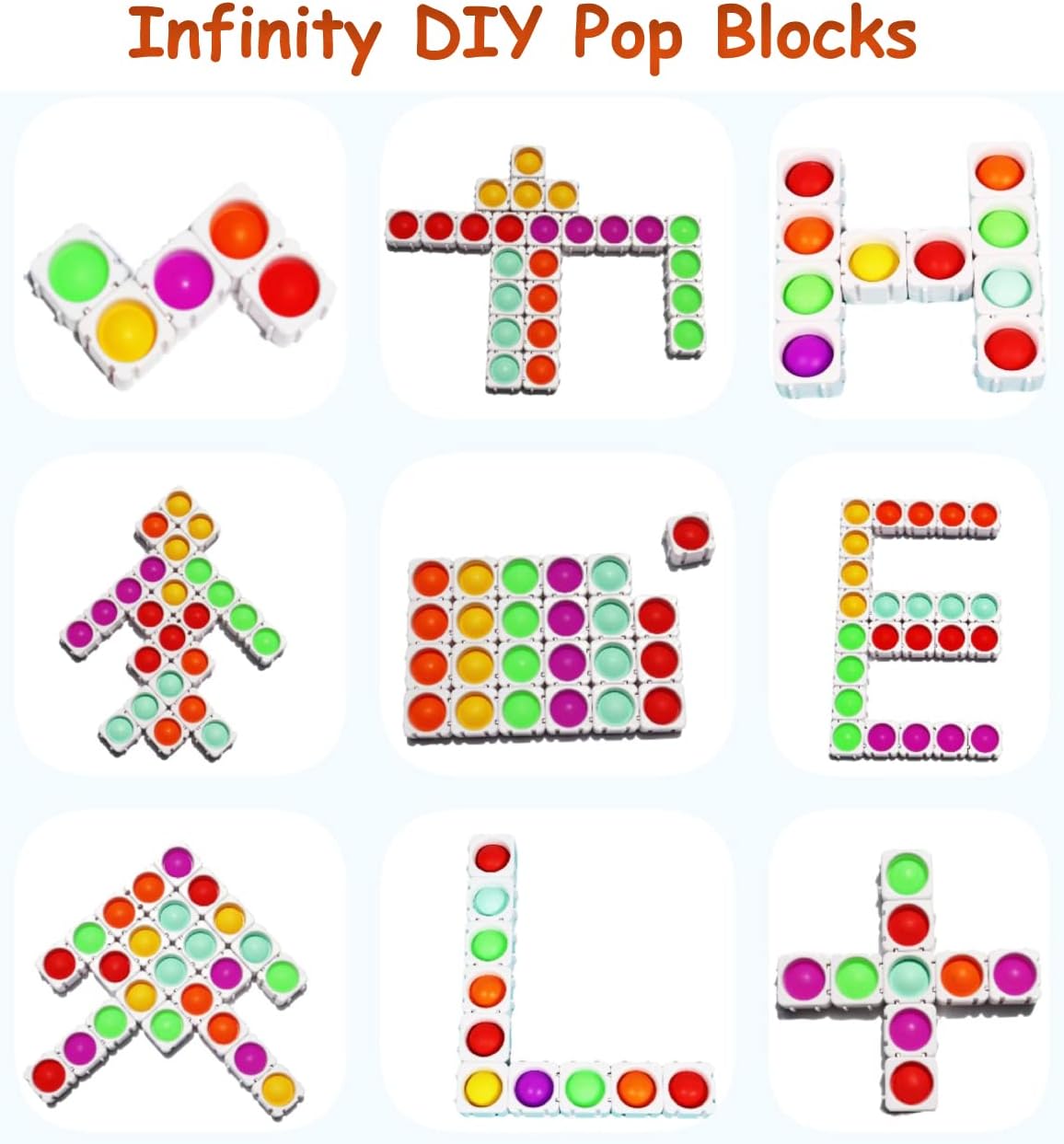 24 Pcs Fidget Blocks, Push Silicone Popper Fidget Sensory Toy, Infinity DIY Pop Building Blocks, Great Tool for Classroom (White)