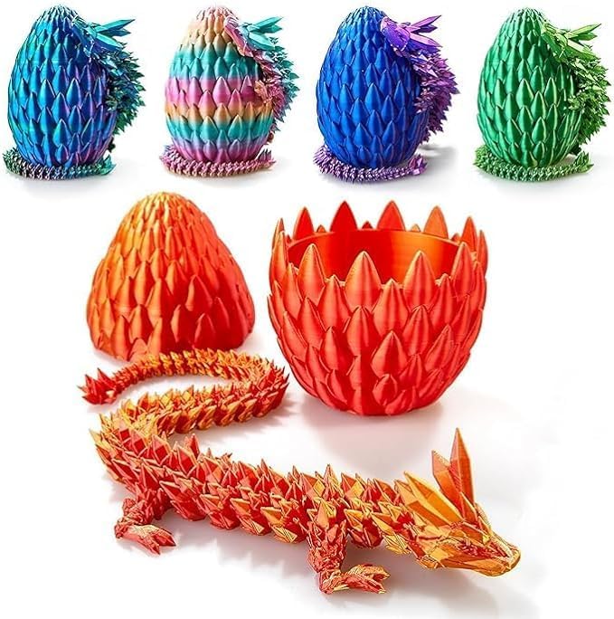 3D Printed Dragon Egg, 15Inch Crystal Dragon in Dragon Egg,Surprise Egg,Articulated Dragon,Fidget Toys for Executive Home Office Decor,Toys for Kids Gifts