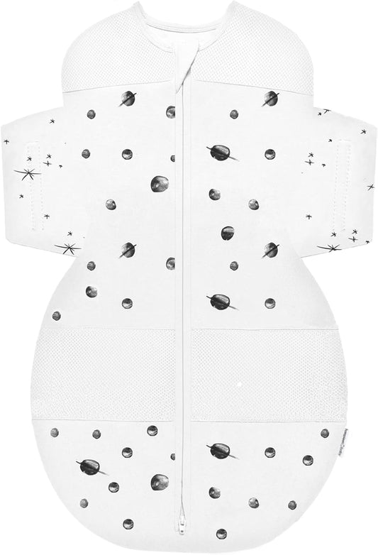 Happiest Baby SNOO Sleep Sack - 100% Organic Cotton Baby Swaddle Blanket - Doctor Designed Promotes Healthy Hip Development (Ivory Planets, Large)