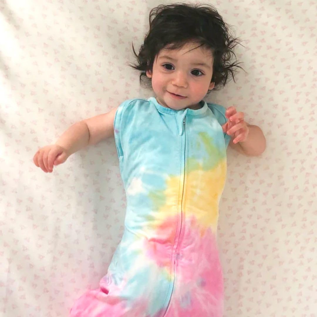 Happiest Baby Sleepea 5-Second Swaddle - 100% Organic Cotton Baby Swaddle Blanket - Doctor Designed Promotes Healthy Hip Development (Tie Dye Rainbow, Large)