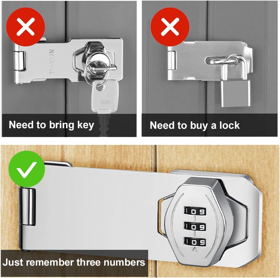 2Pcs Cabinet Password Rotary Hasp Locks,4 Inch Keyless Combination Lock for Cabinets,Gates,Doors,Closets and More (Silver)
