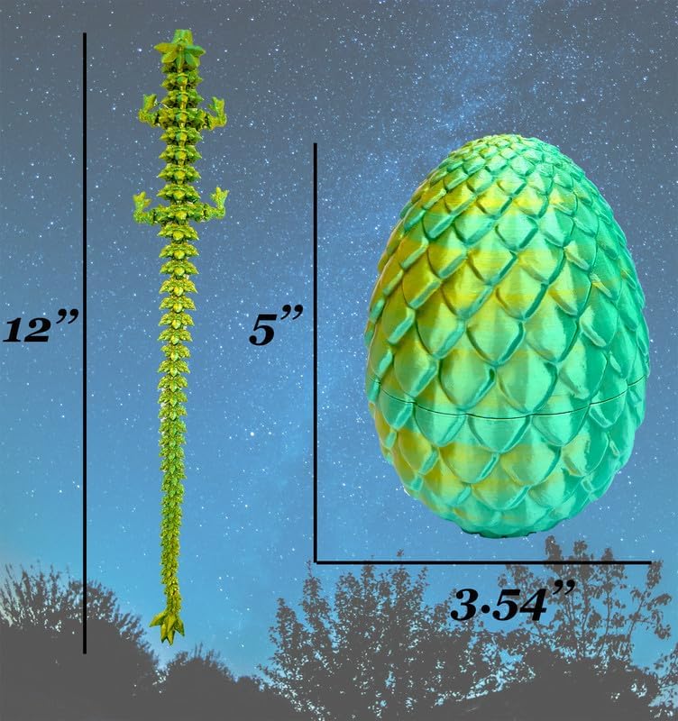 3D Printed Dragon Egg, 12inch Dragon Fidget Toys with Wings Easter Basket Stuffers Executive Desk Toys Crystal Dragon for Autism/ADHD Home Office Decor