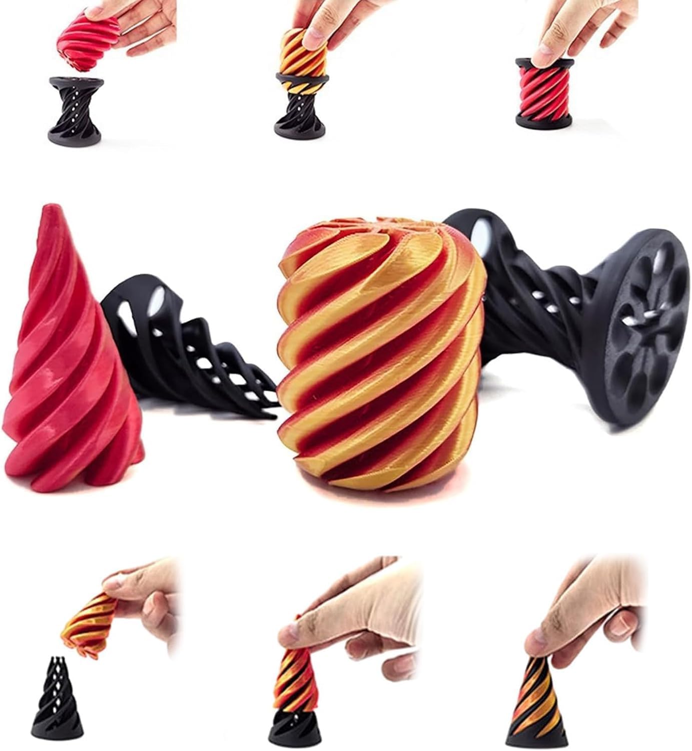 2Pcs Impossible Cone,Spiral Cone Fidget Toy 3D Printed Spiral Cone Pyramid Passthrough Sculpture,Mini Cone Funny Desktop Decoration for Home Office Desk Funny Desktop Decoration , Anxiety Relief