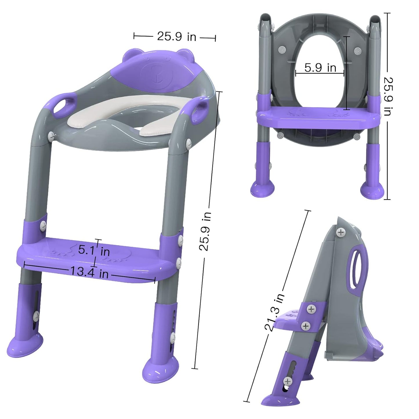 Potty Training Seat with Step Stool Ladder, SKYROKU Potty Training Toilet for Kids Boys Girls Toddlers - Comfortable Safe Potty Seat with Anti-Slip Pads Ladder Grey Purple
