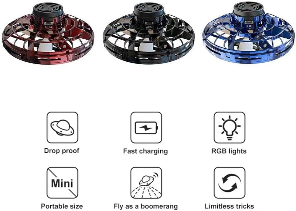 2024 New Flying Spinner Mini Drone Ifly Boomerang Cool Stuff Flying Fidget UFO Toys Exquisite Children's Toys Decompression Toy Delicate Gift Toys for Fidget Spinner Adults Flying Toys (Black)