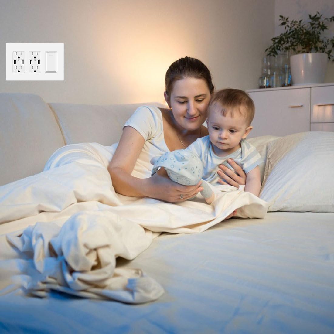 3-Gang Screwless Decorator Wall Plate Cover Switch Outlet Electrical Faceplate for Light Switche, Smart Switch, Receptacle, Dimmers, USB Outlet, GFCI, Child Safe Cover Plate, White (6-Pack)