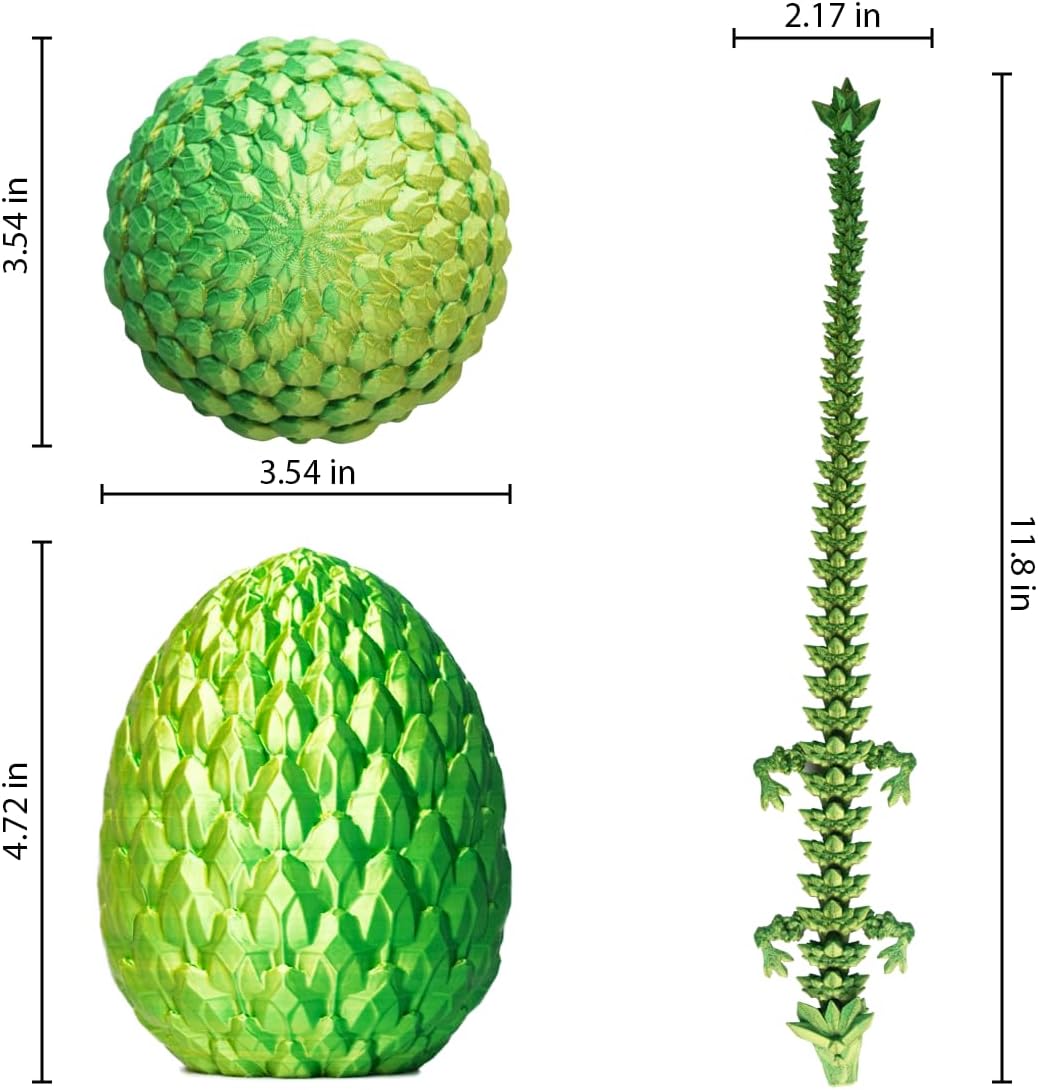 3D Printed Dragon Egg, Beautiful Flexible Joints Executive Desk Toys, Gifts for Adults and Kids (Laser Yellow&Green)
