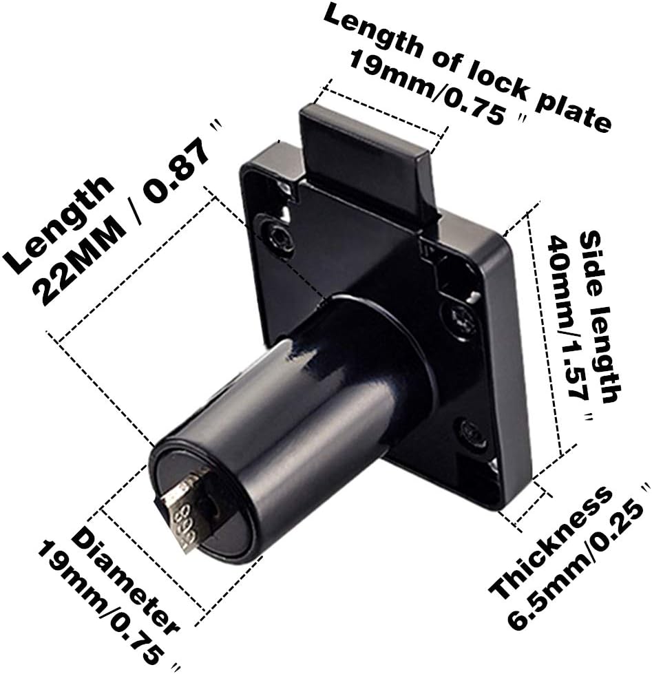 Drawer Lock Letter Box Lock Desktop Lock Door Lock.Suitable for Wooden cabinets.Model CT-138-22, ((Hole Diameter 0.75 inch / 19MM) for Door Panels with a Thickness of 17 mm-22 mm. 1pcs [Black]