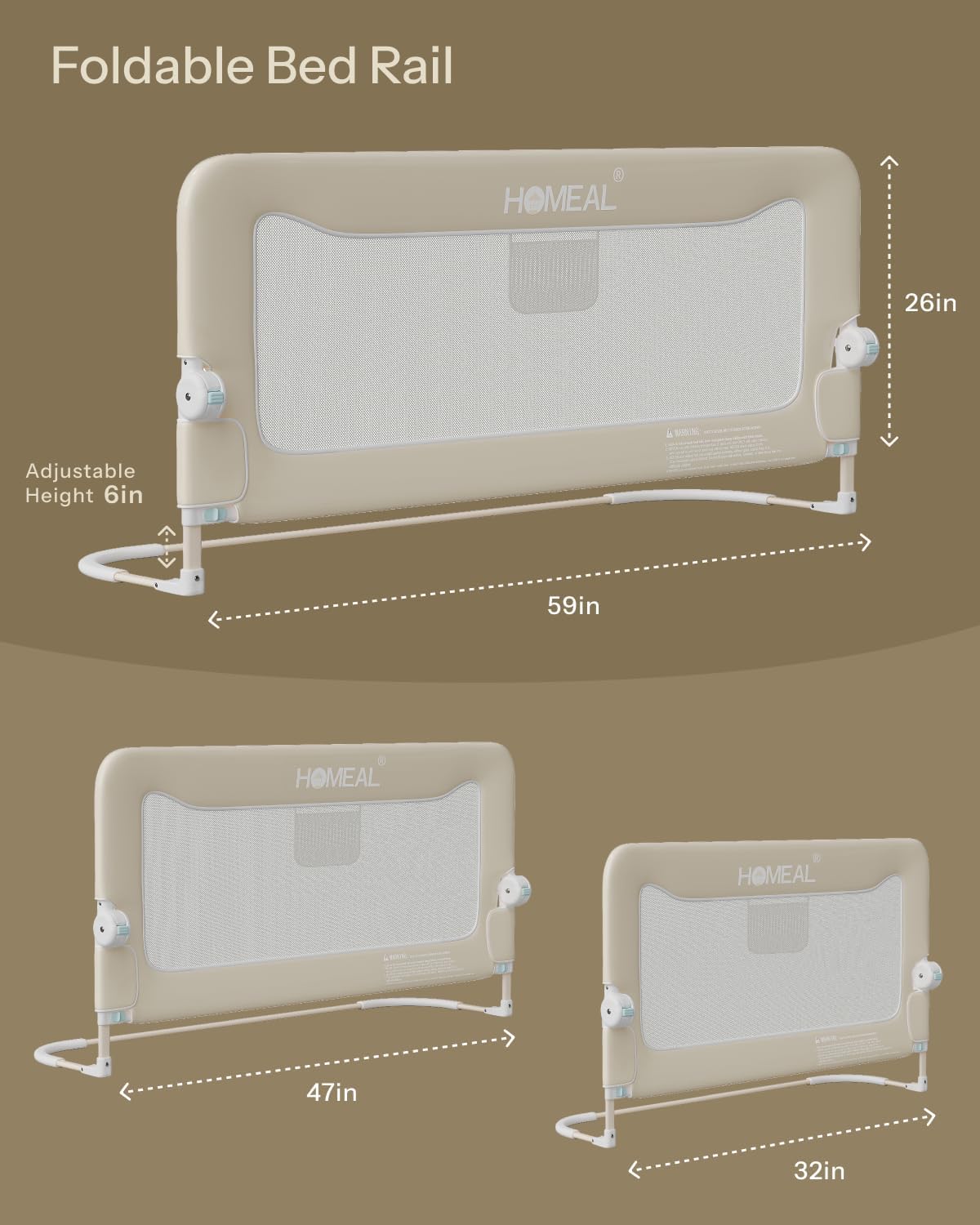 HOMEAL Bed Rail for Toddlers, 47in Foldable Toddler Bed Rails with U-Shape Base, Baby Bed Rail Guard for Twin Size, Full Size, Queen Size, King Size Beds, Bed Guard Rail for Toddlers, Beige