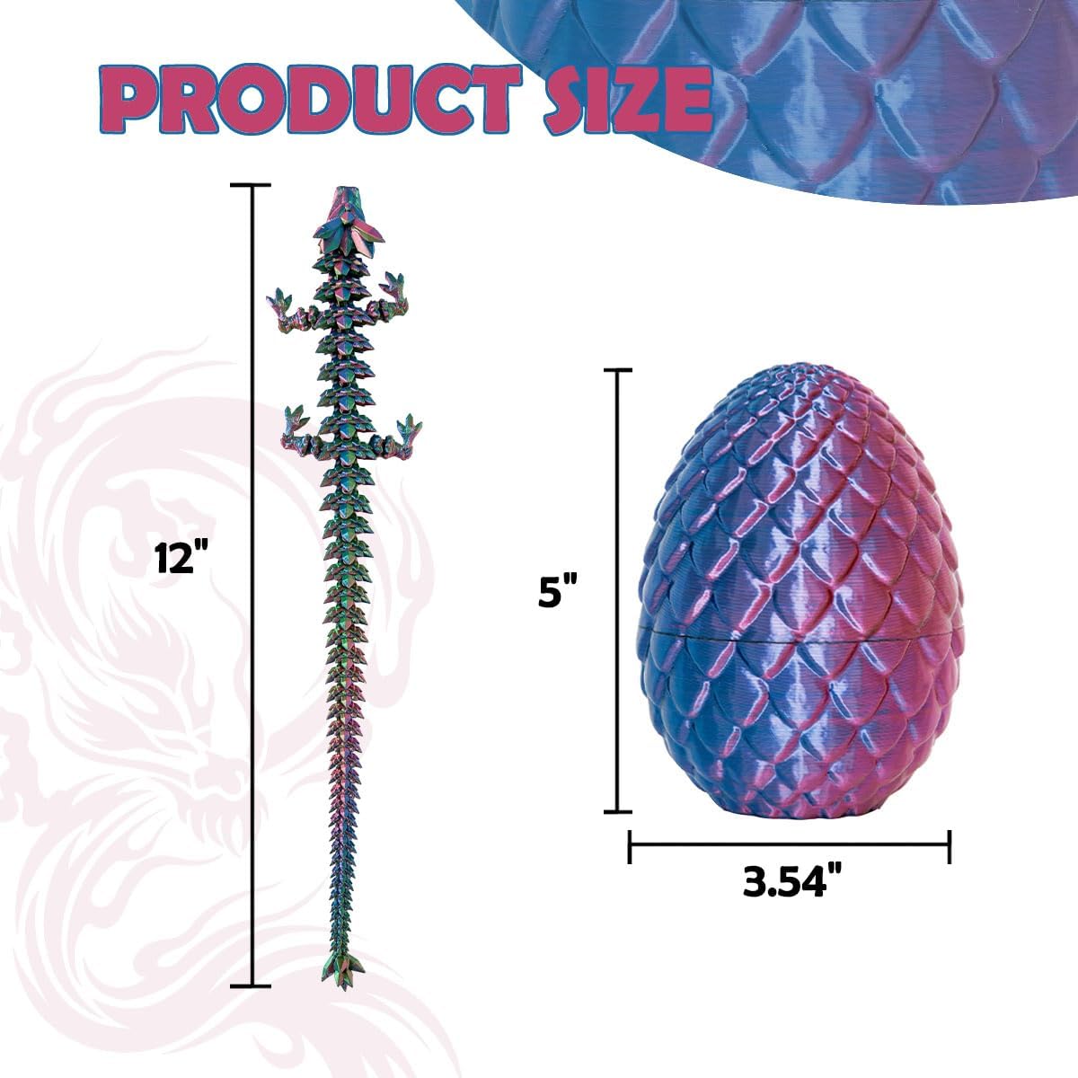 3D Printed Dragon Eggs with Dragon Inside, 12In 3 Color Dazzle Dragon Egg Fidget Toy, Executive Desk Articulated Dragon Toy, Home Office Decor