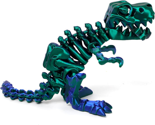 3D Printed Dinosaur with Bones - 10 inch Flexible T-Rex Skeleton with Bones, 3D Fidget Toy, Birthday Gift, Dragon Collection, Desk Executive Toy - Green