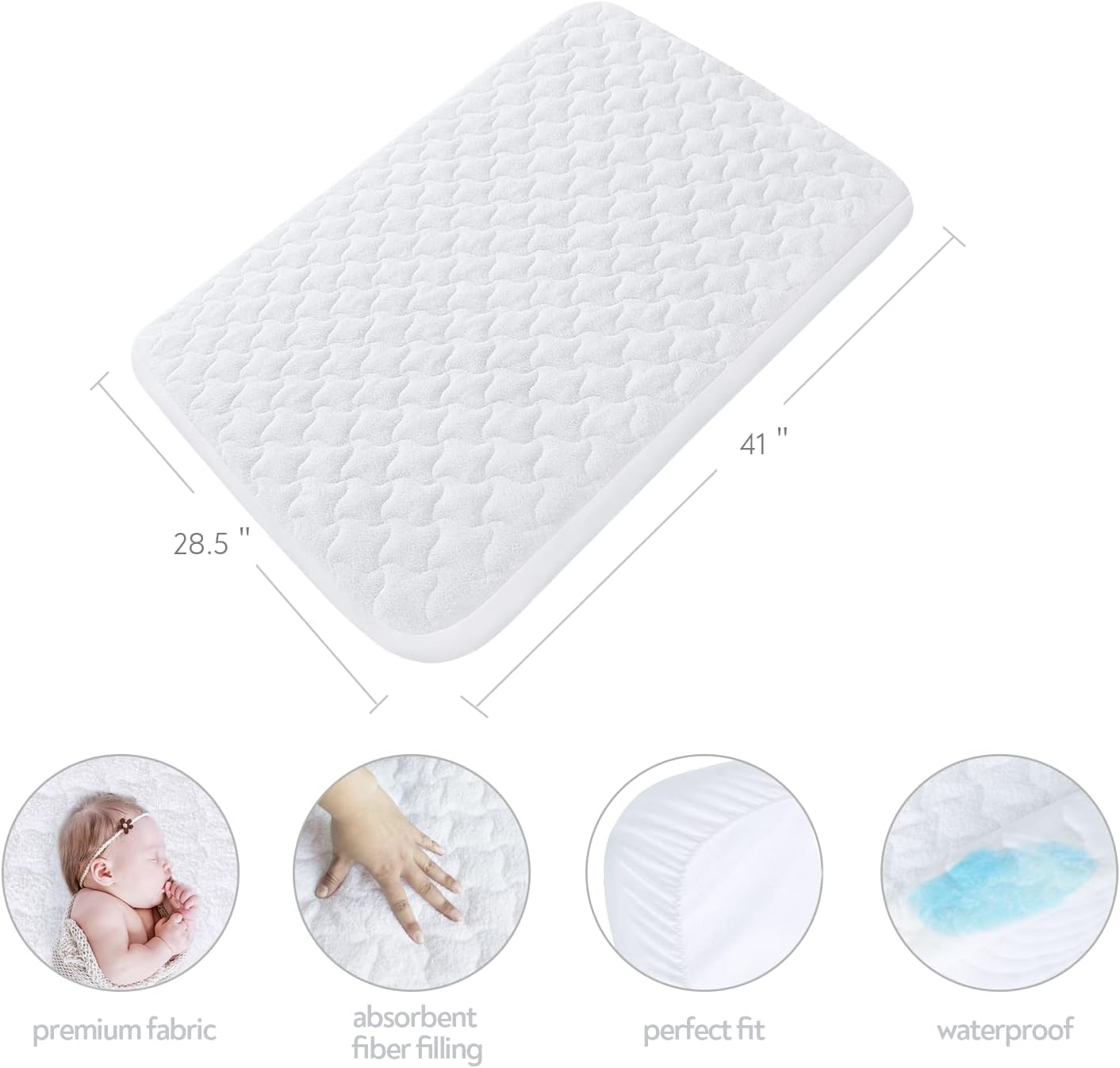 2 Pack Waterproof Pack and Play Mattress Protector Covers 28.5" x 41" for 4moms Breeze Playard Pad, Fit for 4moms Breeze Plus & Go Portable Playard, Quilted Cotton Terry Surface