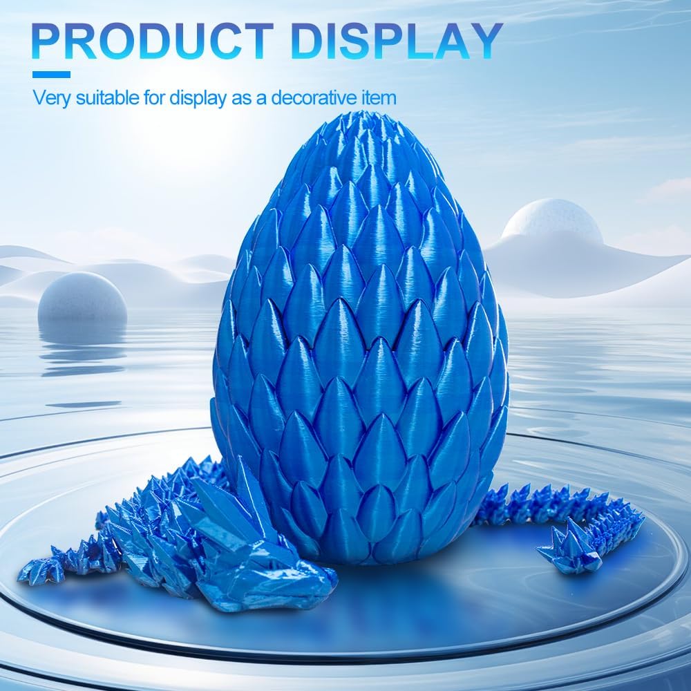 3D Printed Dragon with Dragon Egg 16.5'' Articulated Dragon Crystal Dragon Fidget Dragon Egg Toys Executive Desk Toys (Blue, Dragon & Egg)