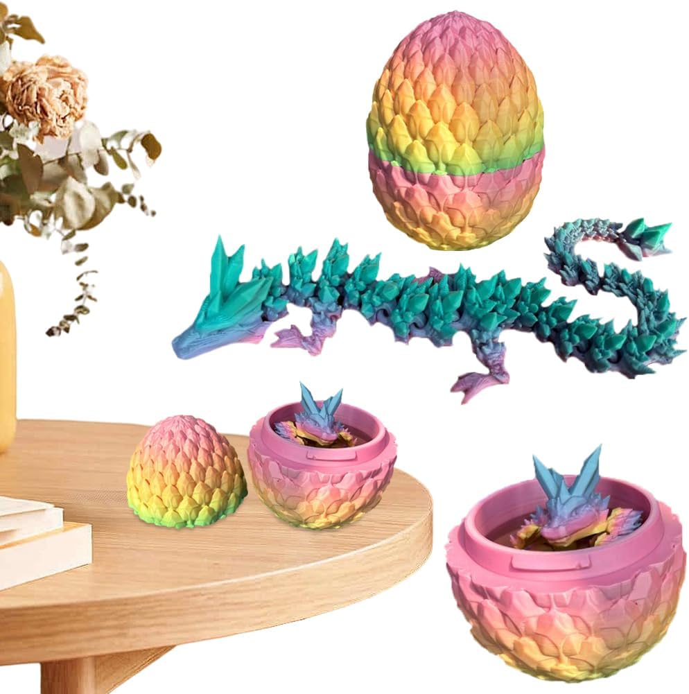 3D Printed Dragon Egg, Mystery Crystal Dragon Egg Fidget Toys Surprise, Easter Eggs Articulated Crystal Dragon Eggs With Dragon Inside (Colorful)