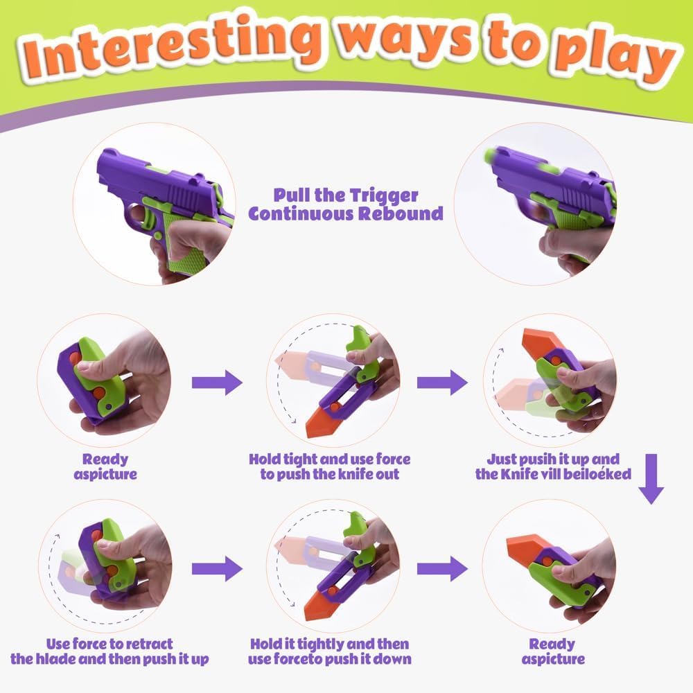 10 PCS Fidget Toy Set, with Fidget Gun and Fidget Knife,Fun Fidget Toys for Adults and Kids,Sensory Toys for Kids with Autism, ADHD, Anxiety Relief (10 Pcs Purple Set)