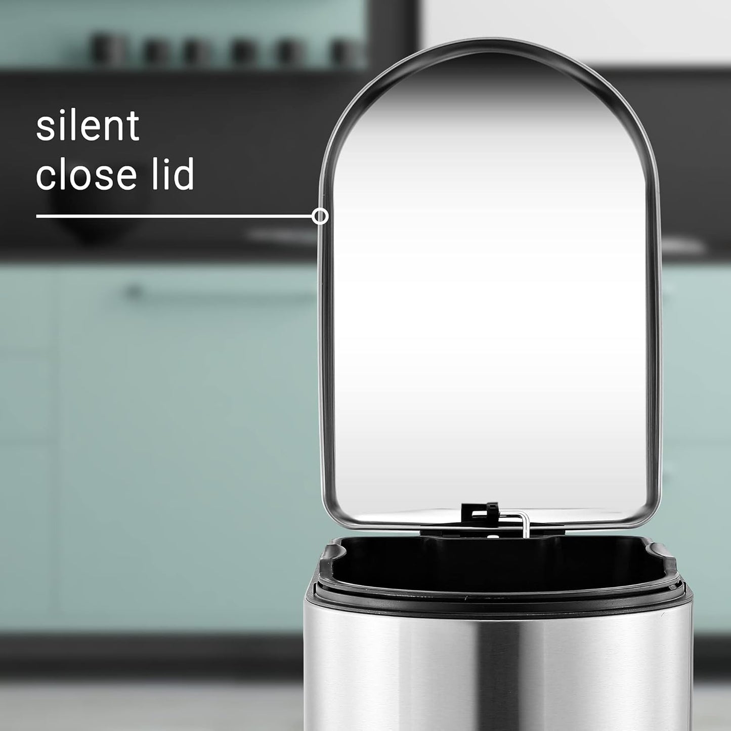 happimess HPM1009A Roland Mini 2.6-Gallon Step-Open Trash Can with Soft-Close Lid, Modern, Minimalistic, Fingerprint Proof for Home, Kitchen, Laundry Room, Office, Bedroom, Bathroom, Chrome