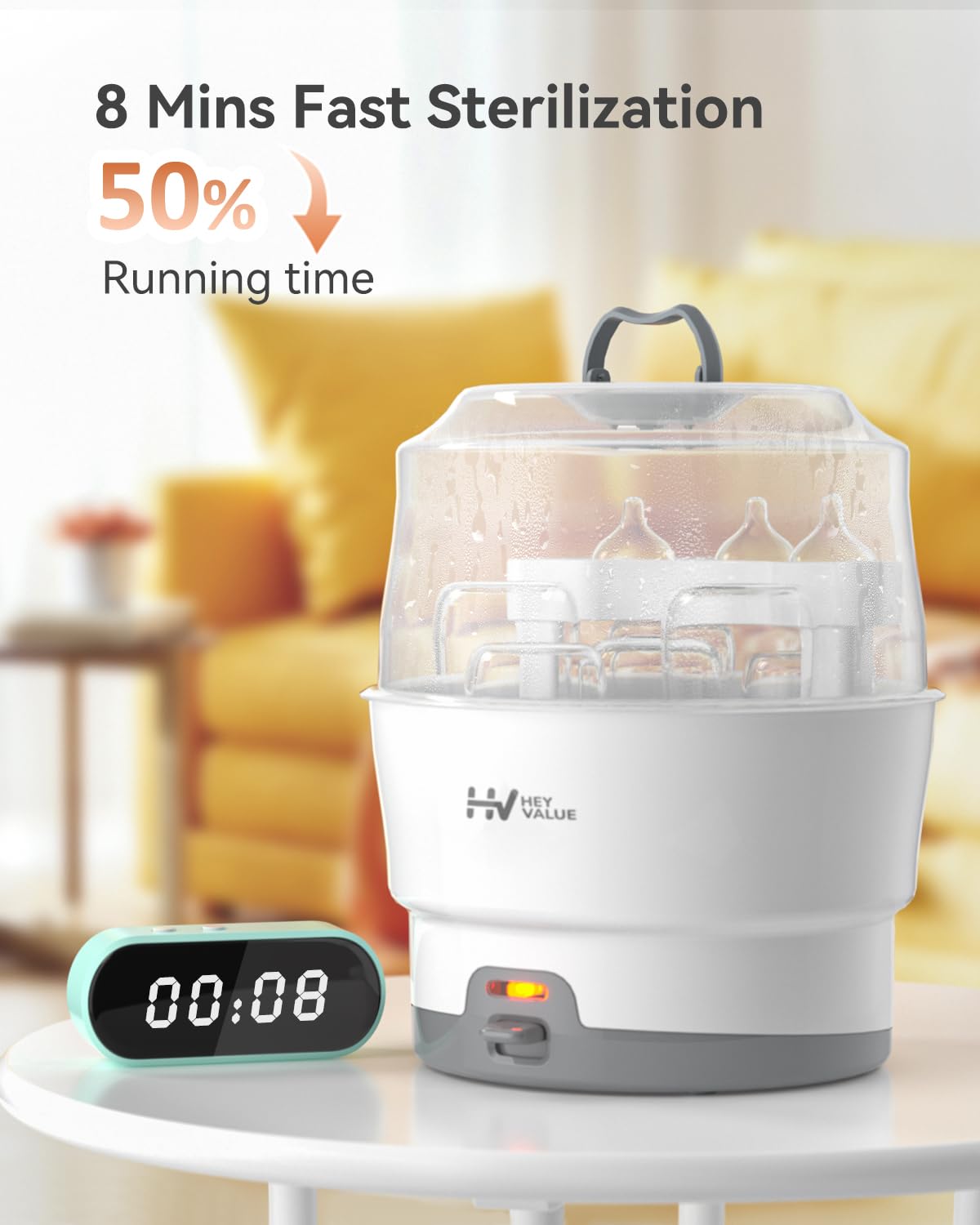 HEYVALUE Bottle Sterilizer, Baby Bottle Sterilizer, Easy One Button Control Electric Bottle Sterilizer (Esterilizador de Biberones), for Baby Bottles, Pacifiers, Breast Pump Parts, BPA-Free