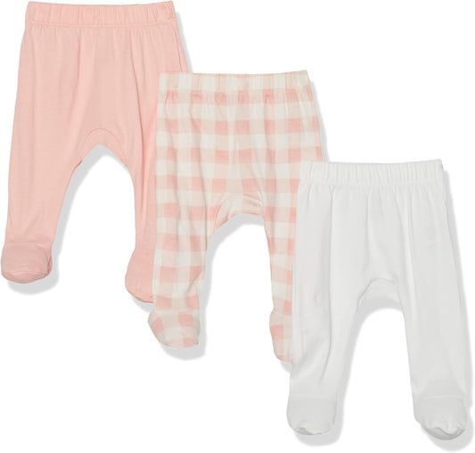 HonestBaby 3-pack Footed Pants Roomy Fit Pull on Bottoms 100% Organic Cotton for Infant Baby Boys, Girls, Unisex