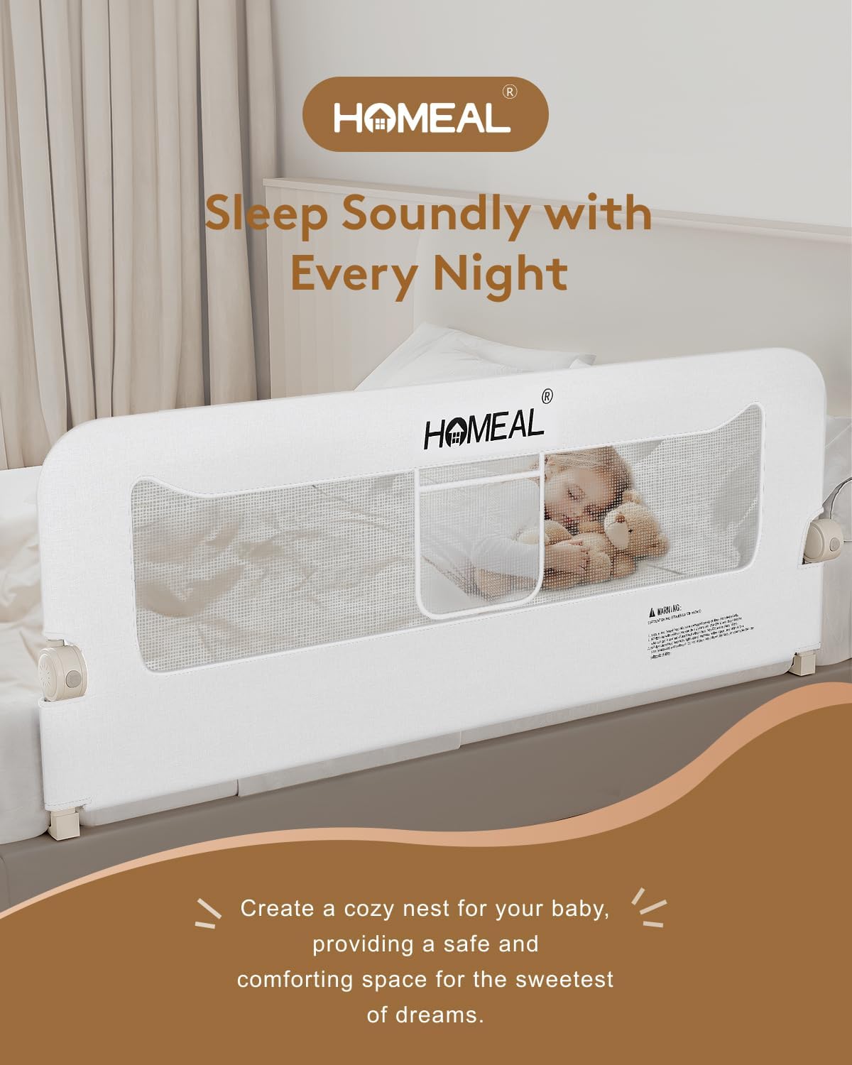 HOMEAL Bed Rail for Toddlers, 47in Foldable Toddler Bed Rails with U-Shape Base, Baby Bed Rail Guard for Twin, Full, Queen, King Beds, Bed Rail for Baby, Bed Guard Rail for Toddlers, White