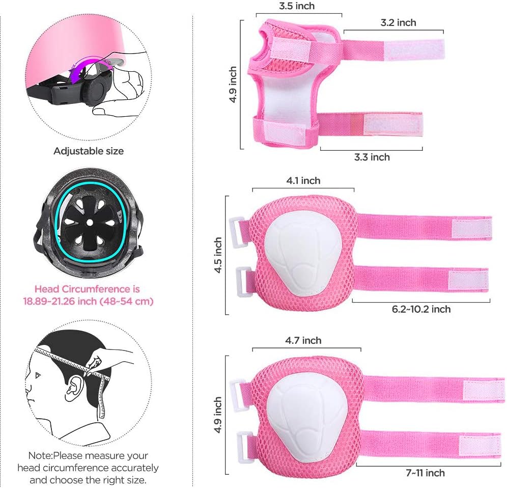 Kids Bike Helmet Set, CPSC Certified with Knee Pads Elbow Pads Wrist Guards,Adjustable Helmet for Ages 3-5-8-15 Toddler Kids&Youth,Bicycle Skateboarding…