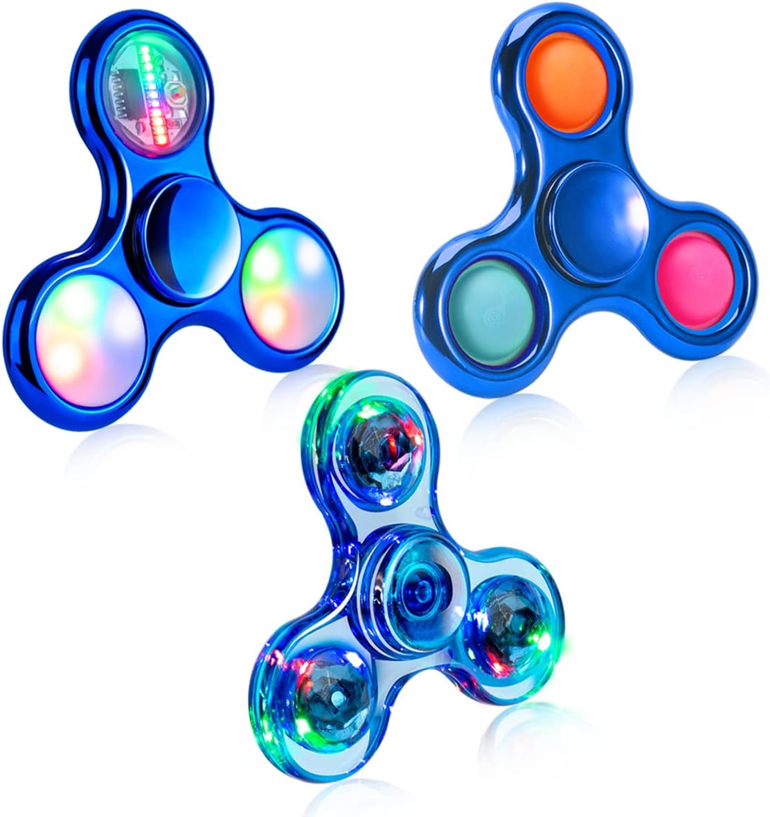 3 Pack Fidget Spinner Toy, Led Light Up Finger Spinner, Push Pop Bubble Fidget Spinner, Hand Spinner for Anxiety Relief and Stress Reduction, Party Favor Gifts for Children
