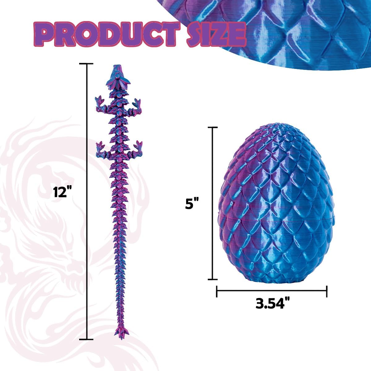 3D Printed Dragon Eggs with Dragon Inside, 12In Laser Purple Dragon Egg Fidget Toy, Executive Desk Articulated Dragon Toy, Home Office Decor