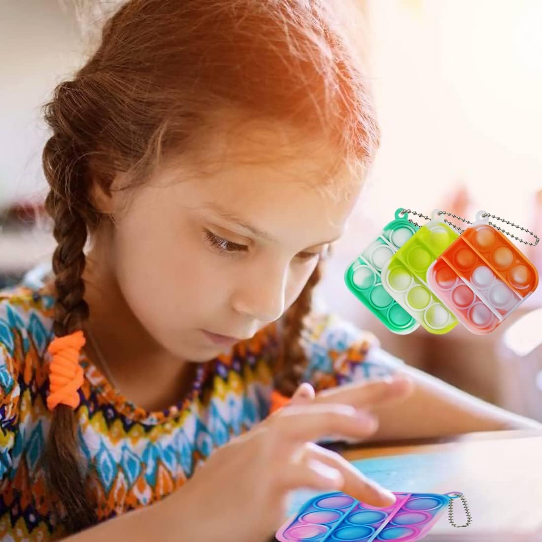 30 Pcs Tie Dye Squeeze Pop Bubble Simple Fidget Sensory Toys, Keychain Wrap Small Pop Bulk Classroom Prizes Relieve Anxiety Stress Toy for Kids Adult