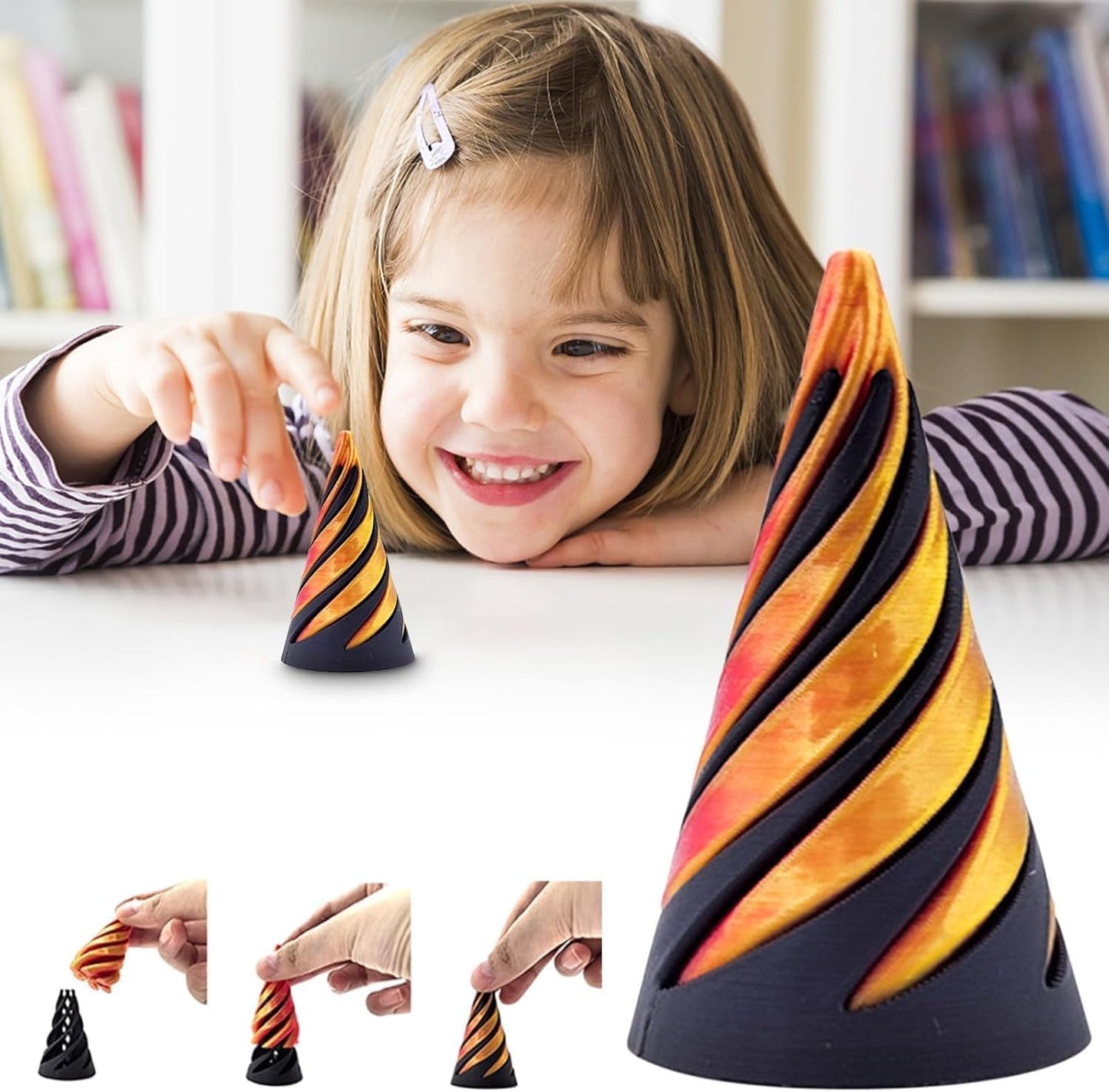 2Pcs Impossible Cone,Spiral Cone Fidget Toy 3D Printed Spiral Cone Pyramid Passthrough Sculpture,Mini Cone Funny Desktop Decoration for Home Office Desk Funny Desktop Decoration , Anxiety Relief