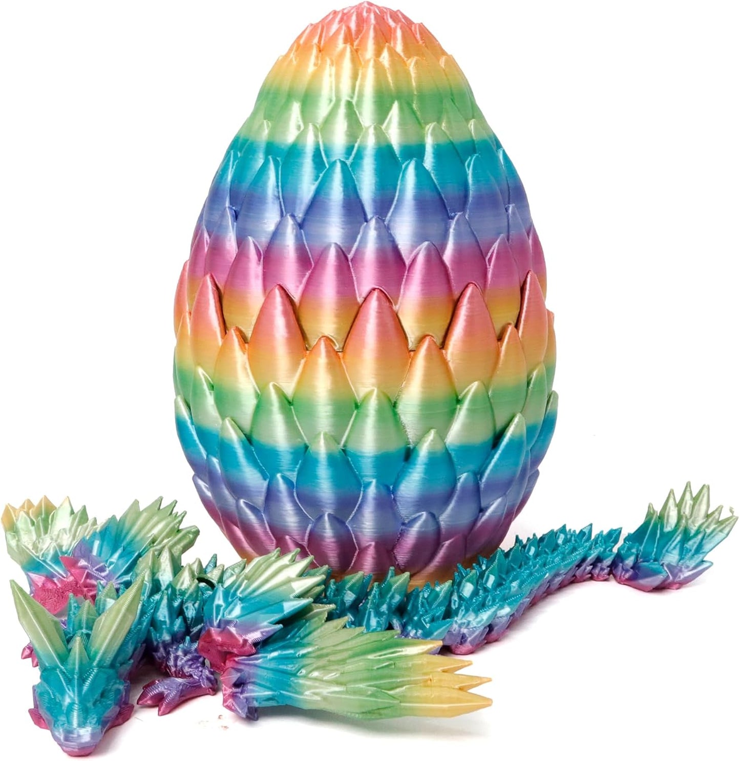 3D Printed Dragon Egg, Rainbow Flying Dragon in Colorful Eggs, Fidget Toy for Birthday Gift, Flexible Desk Figure Decor (Rainbow)
