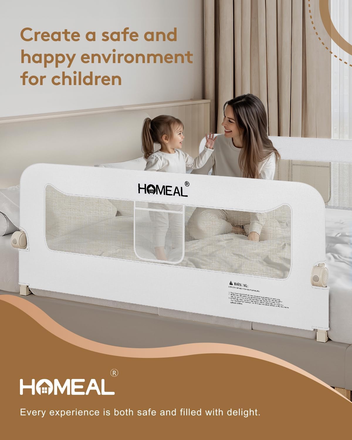 HOMEAL 59in Foldable Toddler Bed Rails, Bed Rail for Toddlers with U-Shape Base, Baby Bed Rail Guard for Twin, Full, Queen, King Beds, Bed Rail for Baby, White